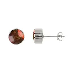 244023220017 Ohrstecker Ammolith rund (8mm) rot-orange, 0,9cm, platiniert | Marco Schreier