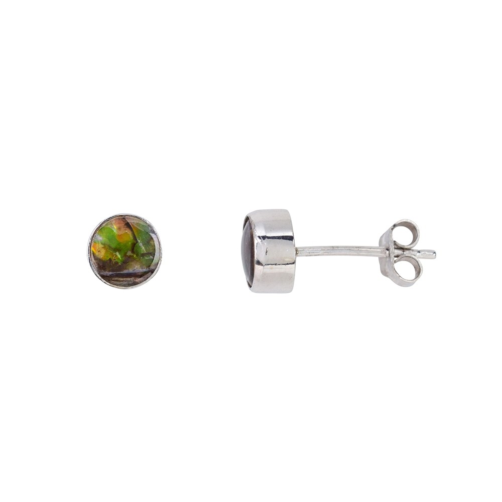 Ammolite round Earstud (6mm) green, 0.7cm, platinum plated | Marco Schreier