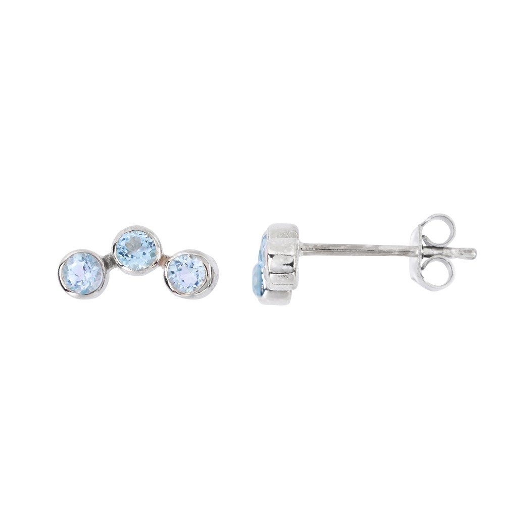 Topaz (blue) earstuds, round (3mm), 1.2cm, platinum-plated | Marco Schreier
