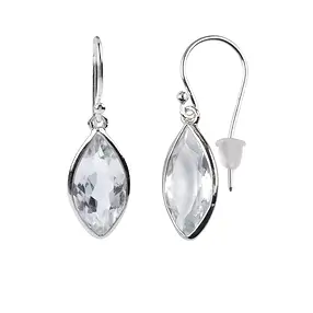 Boucles d'oreilles avec crochets, Topaze blanche (16 x 8mm), facettée, 3,0cm, platiné | Marco Schreier