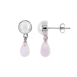 244023220074 Earstuds pearl, Rose Quartz Briolette | wholesale gems, healing stones & jewelry