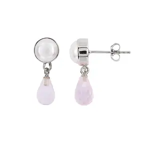 Orecchini Quarzo rosa, briolette, perla, 2,0 cm, platinato | Marco Schreier