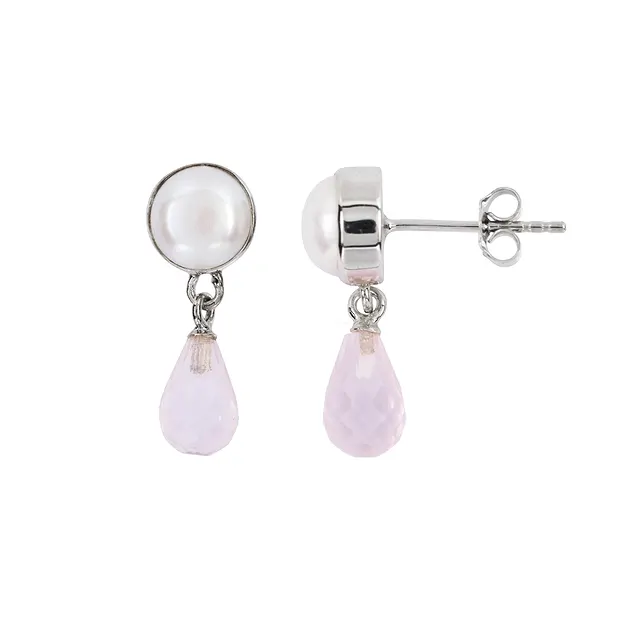 Orecchini Quarzo rosa, briolette, perla, 2,0 cm, platinato | Marco Schreier