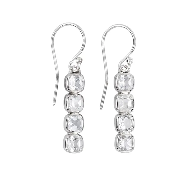 Boucles d'oreilles Topaze blanc Cushion (4 x 4mm), facetté, 3,3cm, platiné | Marco Schreier