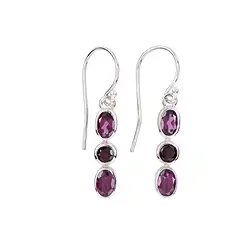 244023220076 Orecchini a granato rosso/viola, ovali, 3,3 cm, placcati in platino | Marco Schreier