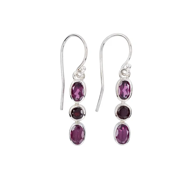 Orecchini a granato rosso/viola, ovali, 3,3 cm, placcati in platino | Marco Schreier