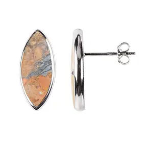 Earstud Maligano jasper marquise (20 x 8mm), 2.2cm, platinum plated | Marco Schreier