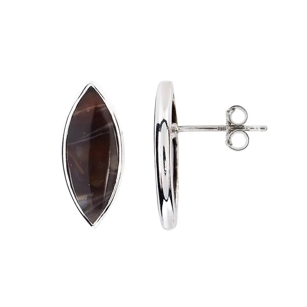 Ohrstecker Prärie-Achat Navette (20 x 8mm), 2,2cm, platiniert | Marco Schreier