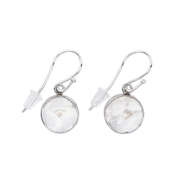 Ohrhänger Achat (Druzy weiß), rund (10mm), 3,0cm, platiniert | Marco Schreier