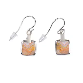 Earrings Lace Agate square (10 x 10mm), 3.8cm, platinum plated | Marco Schreier