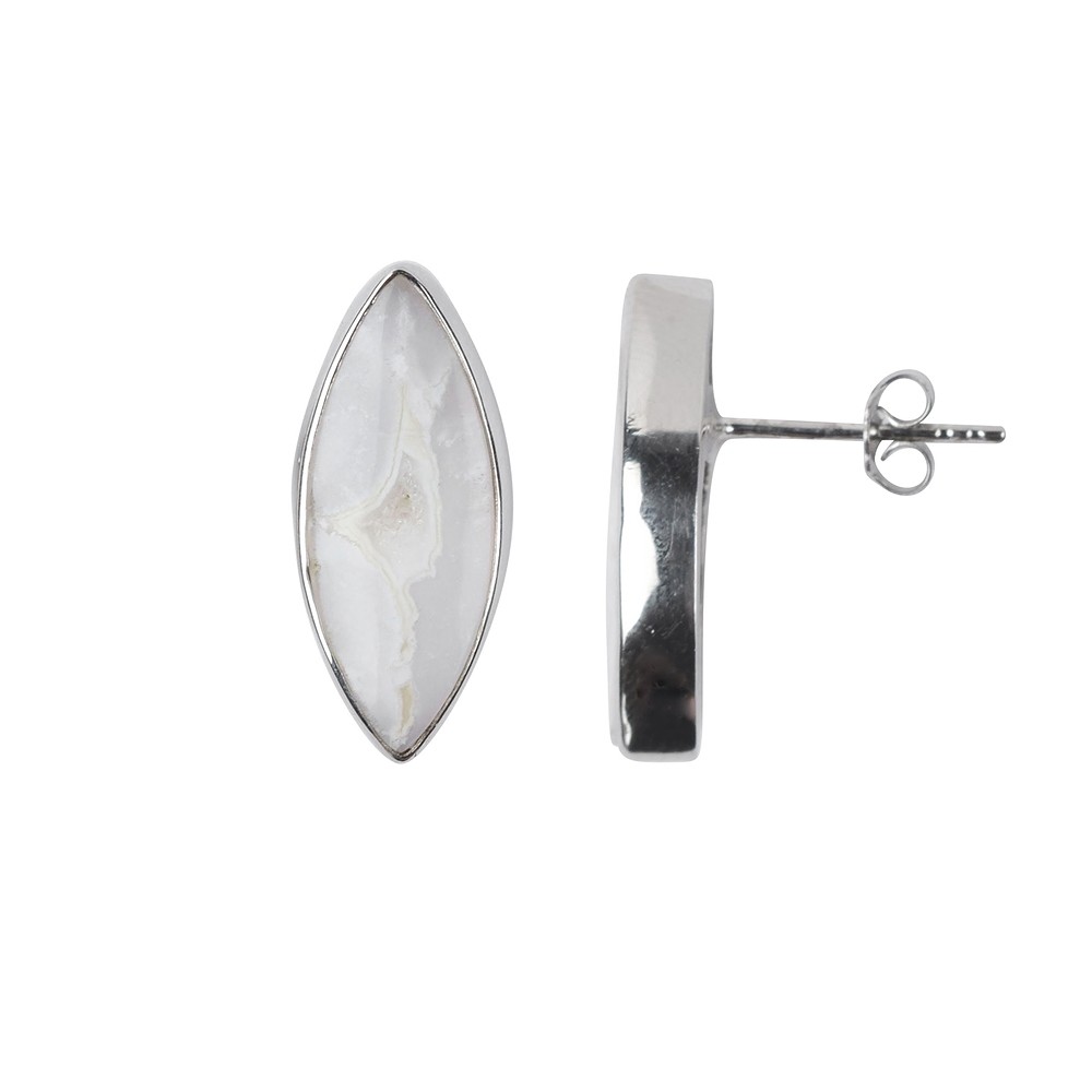 Clous d'oreilles Agate Druzy blanc Marquise (20 x 8mm), 2,2cm, platiné | Marco Schreier