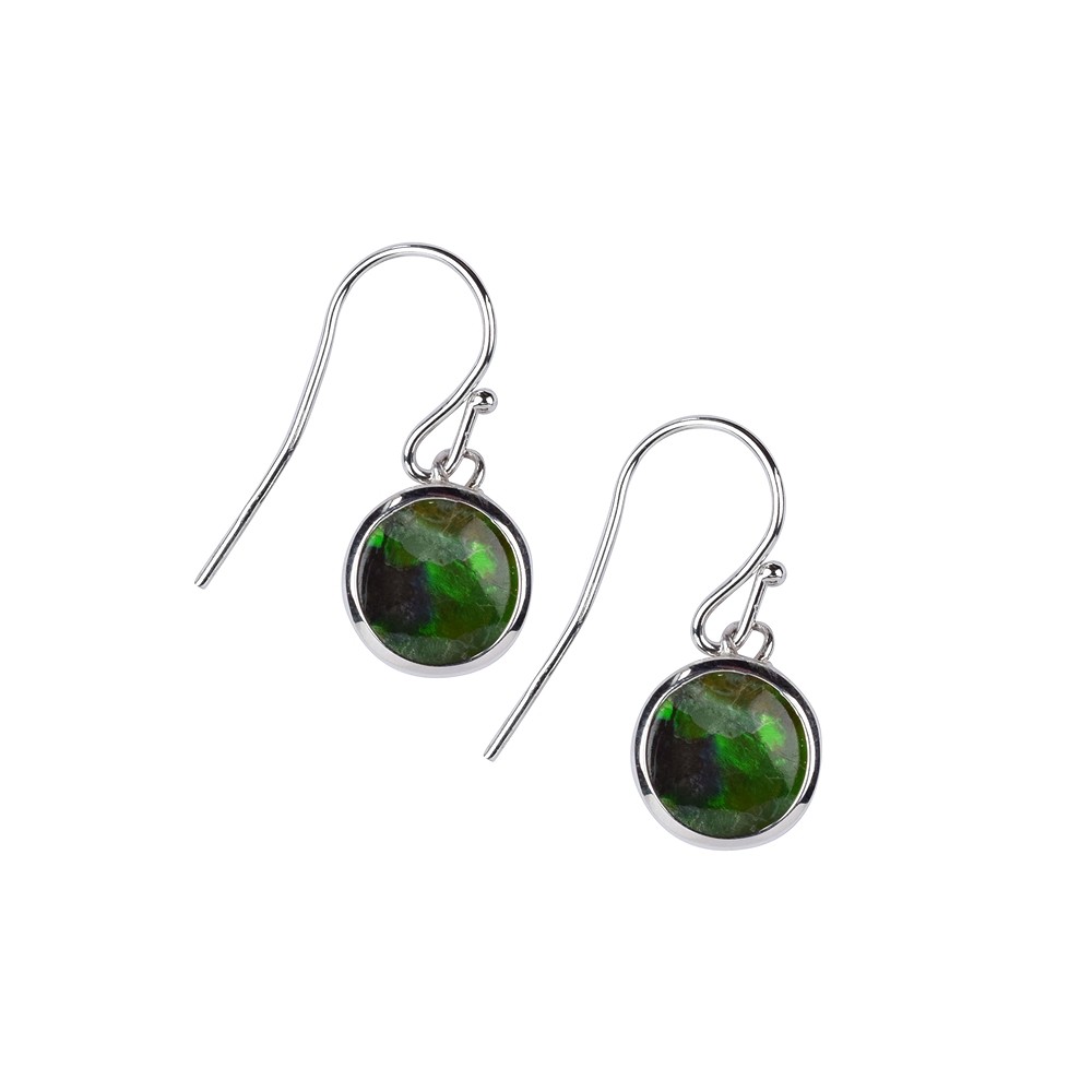 Pendientes Ammolita redonda (10mm) verde, 2,8cm, platinado | Marco Schreier