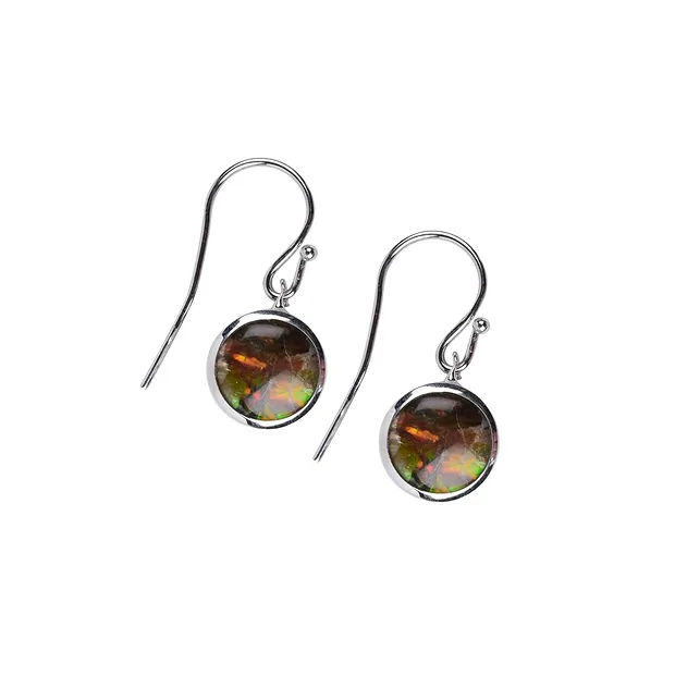 Boucles d'oreilles Ammolite ronde (10mm) multicolore, 2,8cm, platiné | Marco Schreier