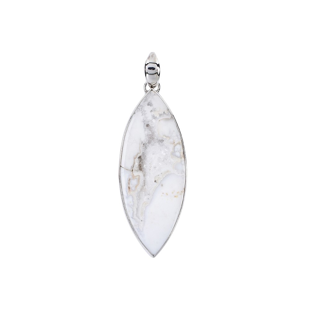 Clous d'oreilles Agate Druzy blanc Marquise (20 x 8mm), 2,3cm, platiné | Marco Schreier