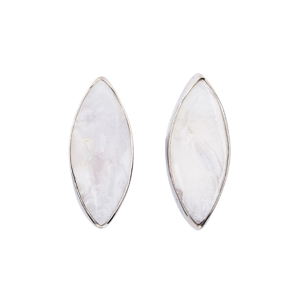 Clous d'oreilles Agate Druzy blanc Marquise (20 x 8mm), 2,3cm, platiné | Marco Schreier