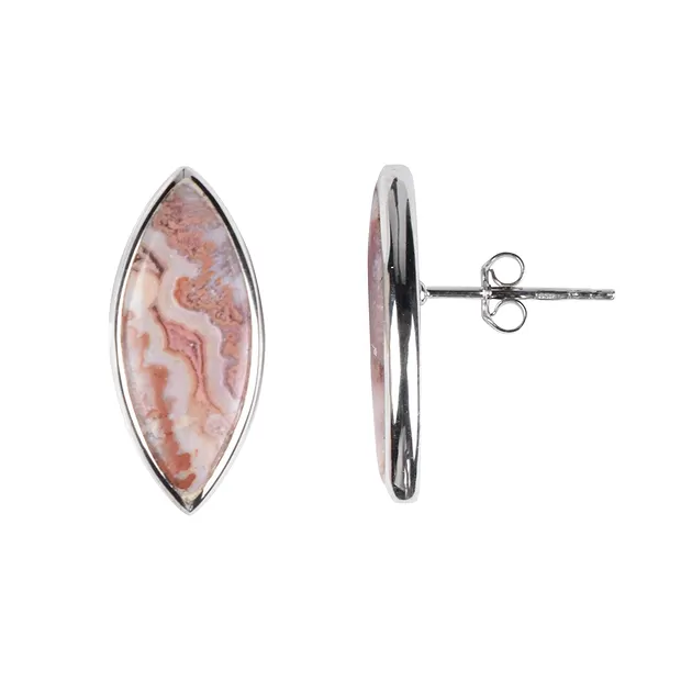 Lace Agate Marquise Earstuds (20 x 8mm), 2.3cm, platinum plated | Marco Schreier