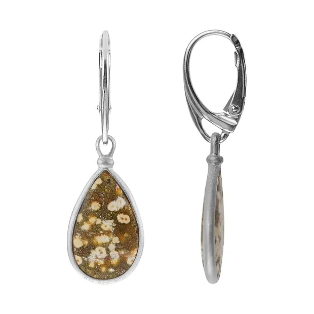 Pendientes de gota de jaspe oceánico (18 x 12 mm), 4,0 cm, platinados | Marco Schreier