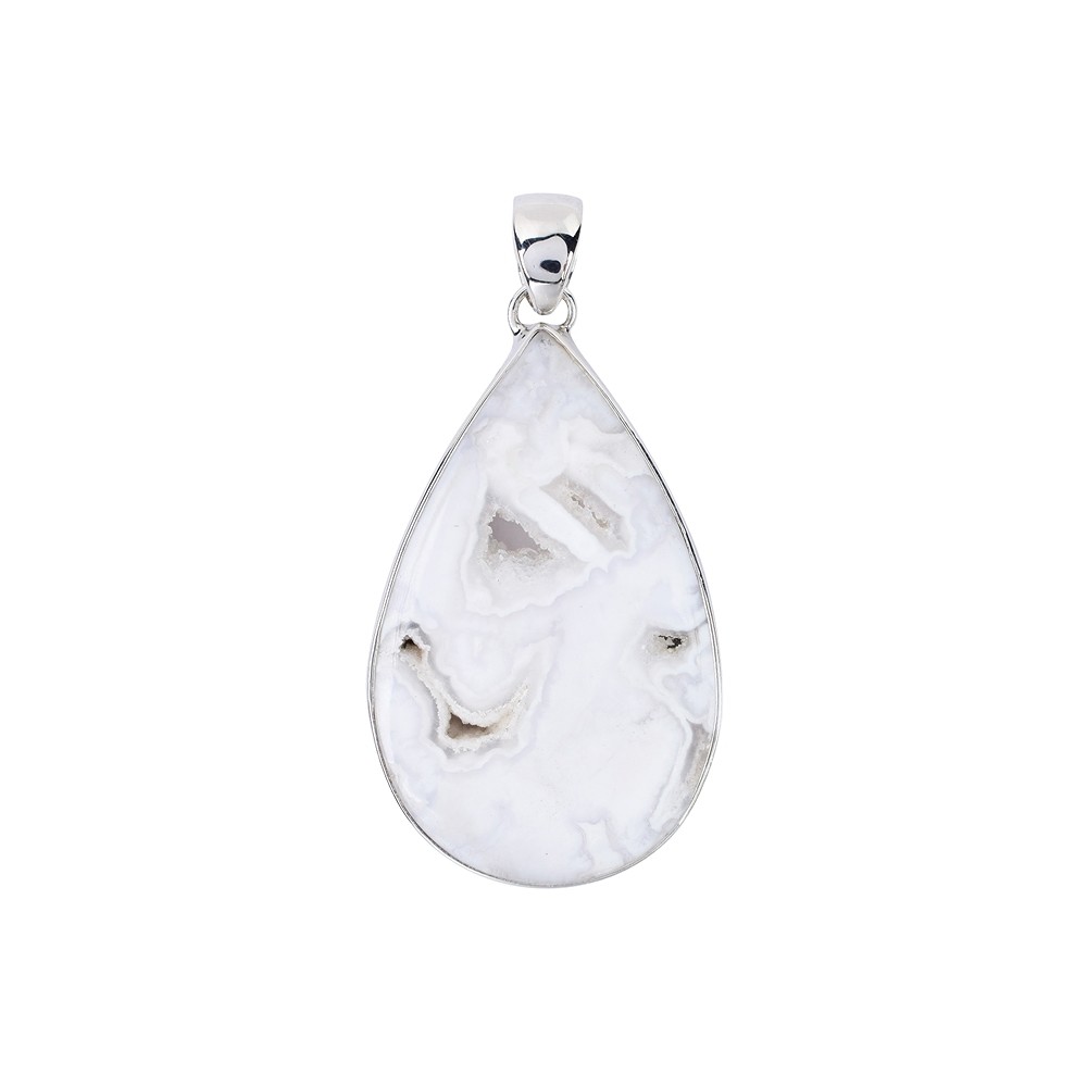 Ohrhänger Druzy-Achat (weiß) Tropfen (18 x10mm), 4,1cm, platiniert | Marco Schreier