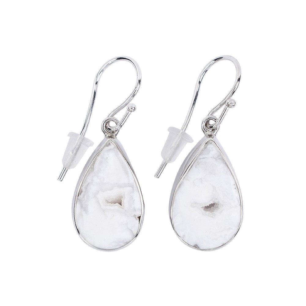 Ohrhänger Druzy-Achat (weiß) Tropfen (18 x10mm), 4,1cm, platiniert | Marco Schreier