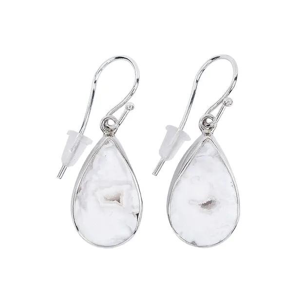 Ohrhänger Druzy-Achat (weiß) Tropfen (18 x10mm), 4,1cm, platiniert | Marco Schreier