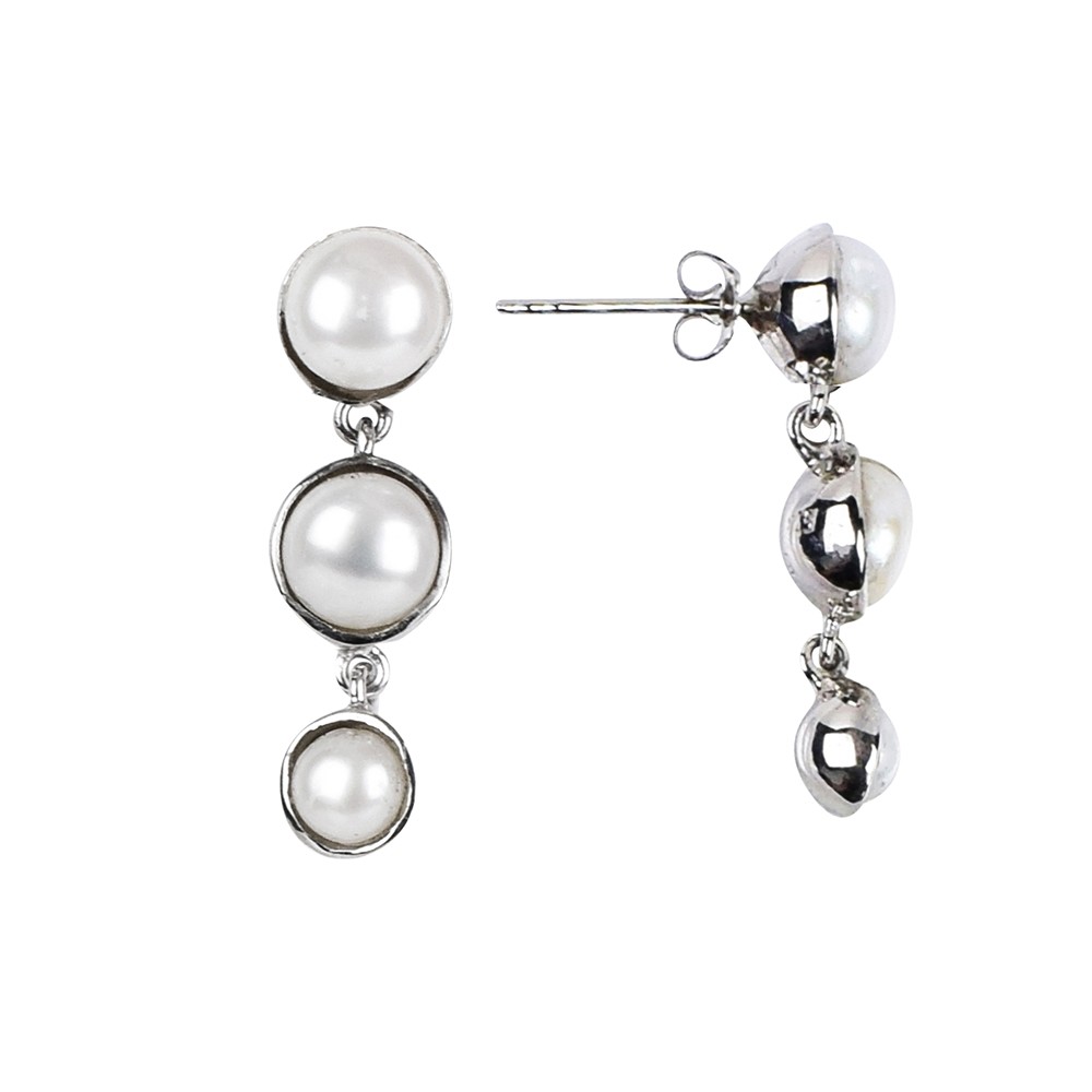 Earstud round pearl (5.0/7.5mm), 3.0cm, platinum plated | Marco Schreier