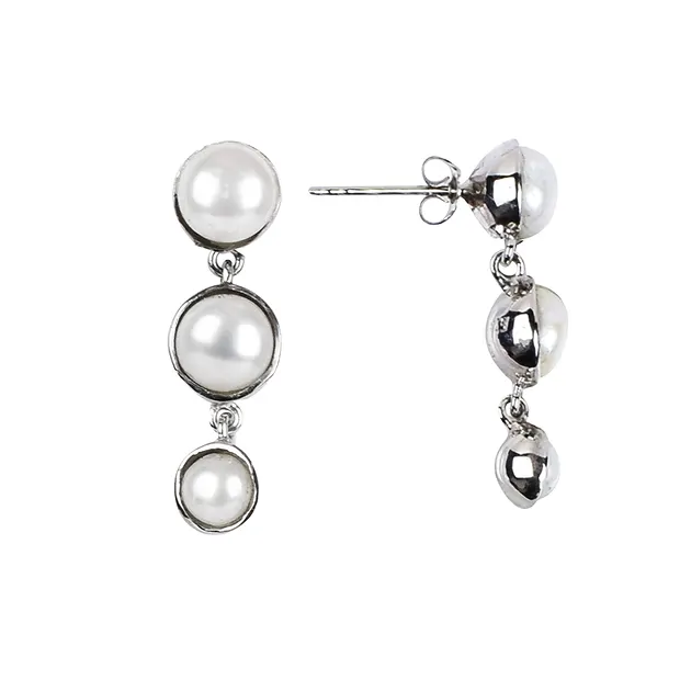 Ohrstecker Perle rund (5,0/7,5mm), 3,0cm, platiniert | Marco Schreier
