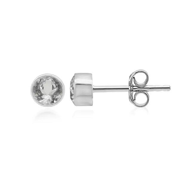 Pendientes Topacio (blanco) redondo (4mm), facetado, 0,5cm, platinado | Marco Schreier