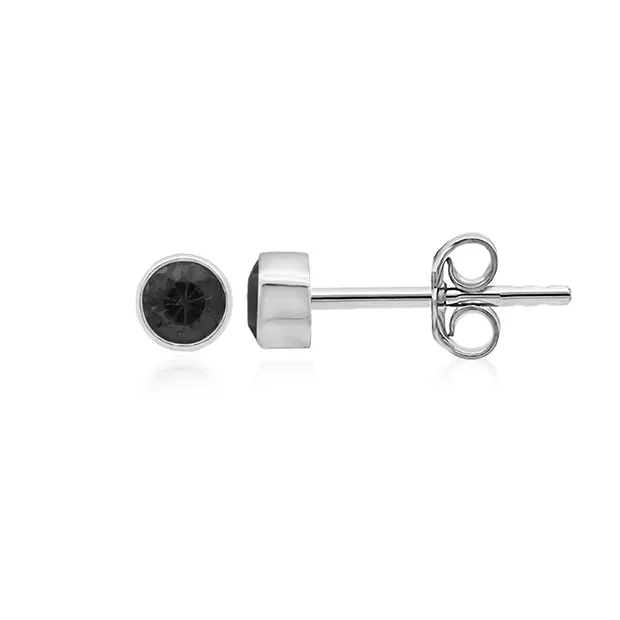 Ohrstecker Spinell schwarz rund (4mm), facettiert, 0,5cm, platiniert | Marco Schreier