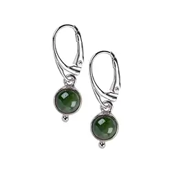 244023220207 Boucles d'oreilles avec crochets en Néphrite, rond (8mm), 3,1cm, platiné | Marco Schreier