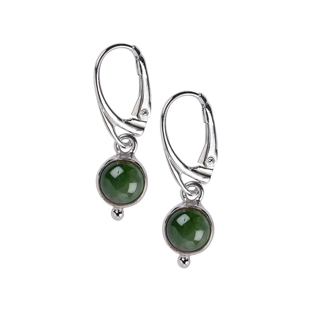 Earrings Nephrite jade, round (8mm), 3.1cm, platinum plated | Marco Schreier