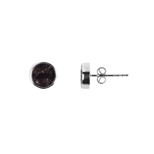Ohrstecker Hypersthen, rund (8mm), 0,9cm, platiniert | Marco Schreier