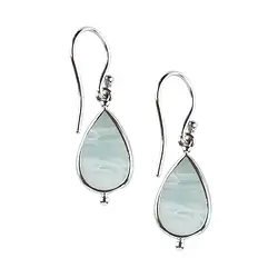 244023220216 Earrings Pacific chalcedony drop (15 x 11mm), 3.2cm, platinum plated | Marco Schreier
