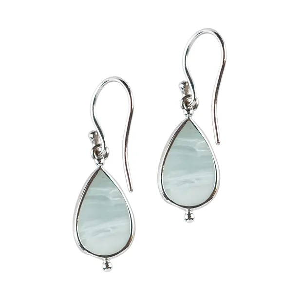 Boucles d'oreilles avec crochets, calcédoine du Pacifique, goutte (15 x 11mm), 3,2cm, platiné | Marco Schreier