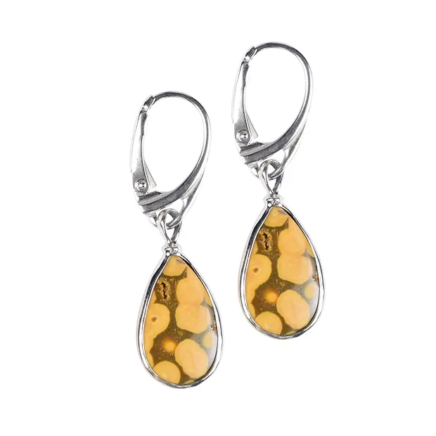 Boucles d'oreilles avec crochets en Jaspe océan, goutte (18 x 10mm), 4,1cm, platiné | Marco Schreier