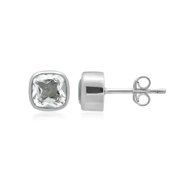 Clous d'oreilles Topaze (blanc) Cushion (6mm), 0,7cm, platiné | Marco Schreier