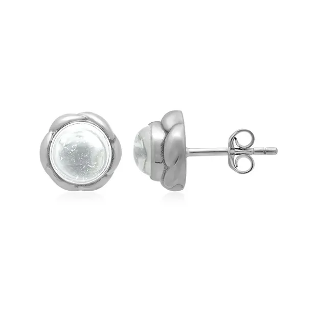 Clous d'oreilles Cristal de roche rond (6mm), platiné | Marco Schreier