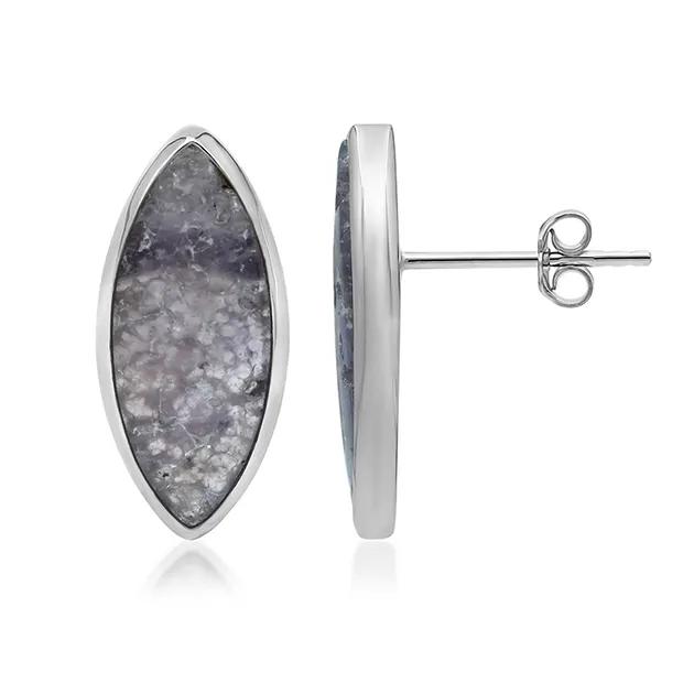 Clous d'oreilles agate marquise (20 x 8mm), 2,1cm, platiné | Marco Schreier