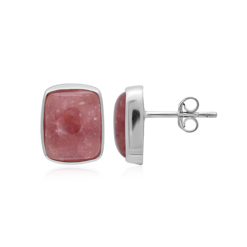 Clous d'oreilles en rhodochrosite rectangulaire (11 x 9mm), 1,2cm, platiné | Marco Schreier