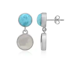 244023230001 Earstuds Larimar round (8mm), Mother of Pearl round (10mm), 2.0cm, platinum plated | Marco Schreier