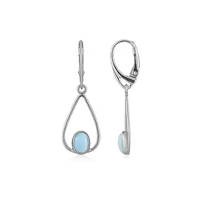 Drop earrings Larimar oval (8 x 6mm), 3.6cm, platinum plated | Marco Schreier