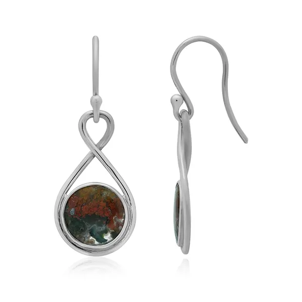Earrings Agate (feather agate) round (10mm), 3.4cm, platinum plated | Marco Schreier