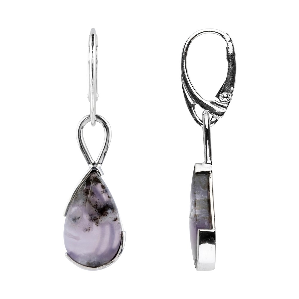 Pendientes Calcedonia (púrpura), gotas (18 x 10mm), 4,5cm, platinados | Marco Schreier