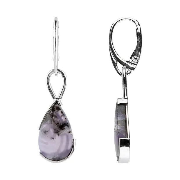 Boucles d'oreilles avec crochets en calcédoine (lilas), goutte (18 x 10mm), 4,5cm, platiné | Marco Schreier