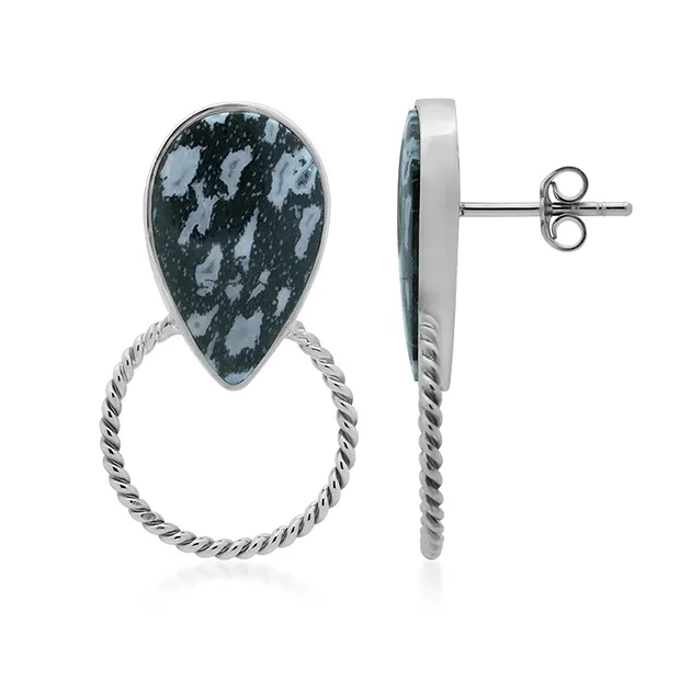 Ohrstecker versteinertes Palmholz, Tropfen, 2,8cm, platiniert | Marco Schreier