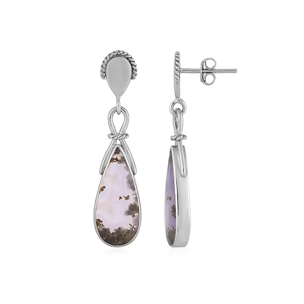 Earrings Chalcedony (purple), drop (20 x 9mm), 3.5cm, platinum plated | Marco Schreier