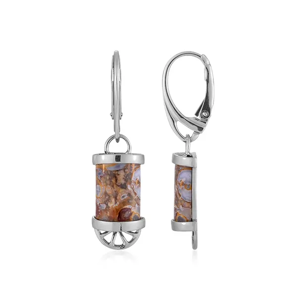 Boucles d'oreilles avec crochets en Palmier pétrifié (orange), demi-cylindre, 3,8cm, platiné | Marco Schreier