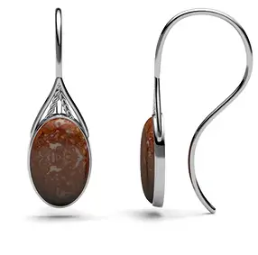 Ohrhänger versteinertes Palmenholz, Oval, 3,8cm, platiniert | Marco Schreier