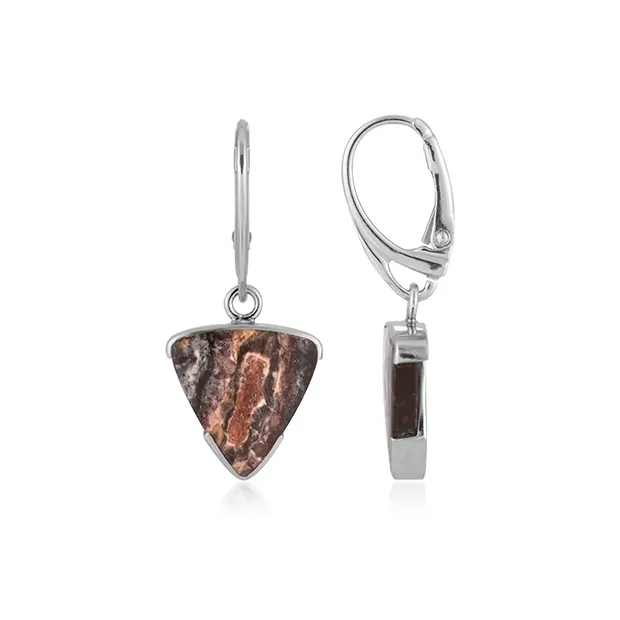 Clous d'oreilles en jaspe batik, Trillion (15 x 15mm), 3,6cm, platiné | Marco Schreier