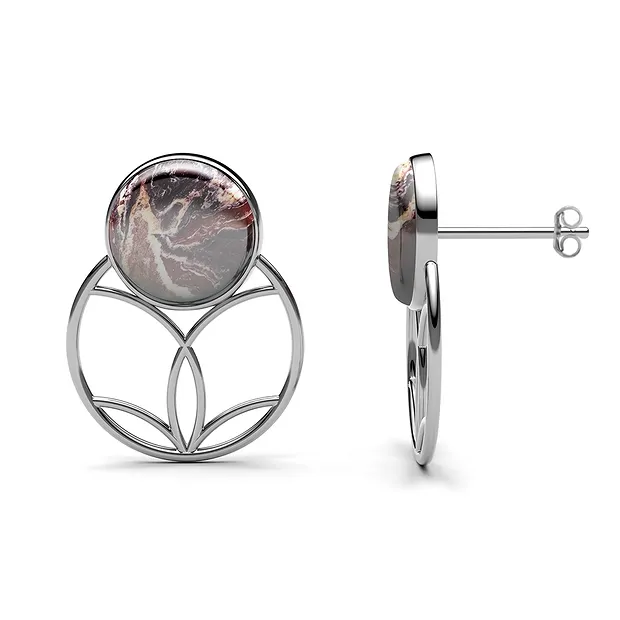 Earstuds batik jasper, round (10mm), 2.6cm, platinum plated | Marco Schreier