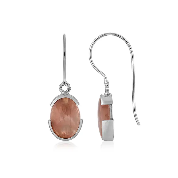 Pendientes ágata pluma, oval (12 x 8mm), 3,6cm, platinado | Marco Schreier